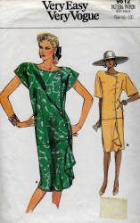 9612 EASY VOGUE STRAIGHT SHORT SLEEVE DRESS, ASYMMETRIC OVERLAY PATTERN 14-18 UNCUT